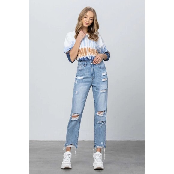 Insane Gene Love Dept Distressed Girlfriend Jeans Blue Size 5/26 - Picture 1 of 13